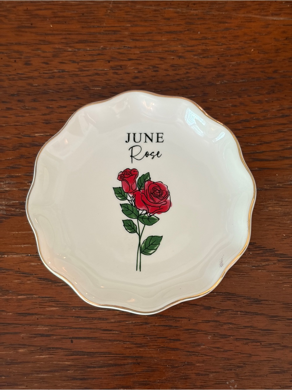 June Rose Decorative Porcelain Trinket Jewelry Dish - White with Red Rose